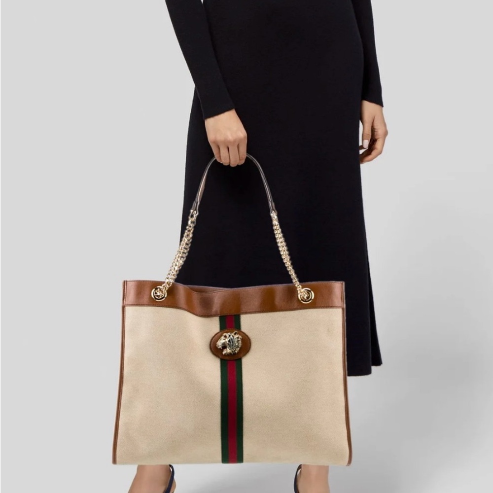 Gucci Tan and Brown Tote with Gold Chain